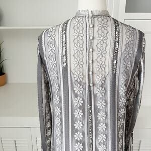 Vintage Rina diMontella Gray Floral Lace Silver Sequin Ruffle Hem Gown Dress M